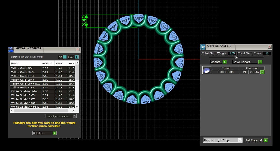 U Shaped Eternity Ring 3 point 3 mm stone size swiss 9 and EU49 3D print model_3