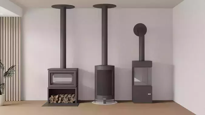 Modern  Traditional Wood Stove 3D Models Pack  3 Unique Variants