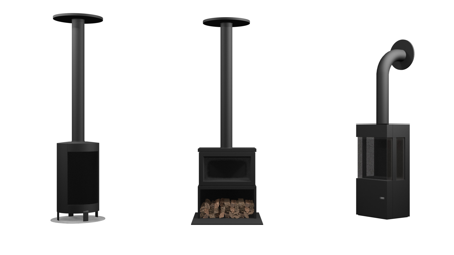 Modern  Traditional Wood Stove 3D Models Pack  3 Unique Variants Low-poly 3D model_1