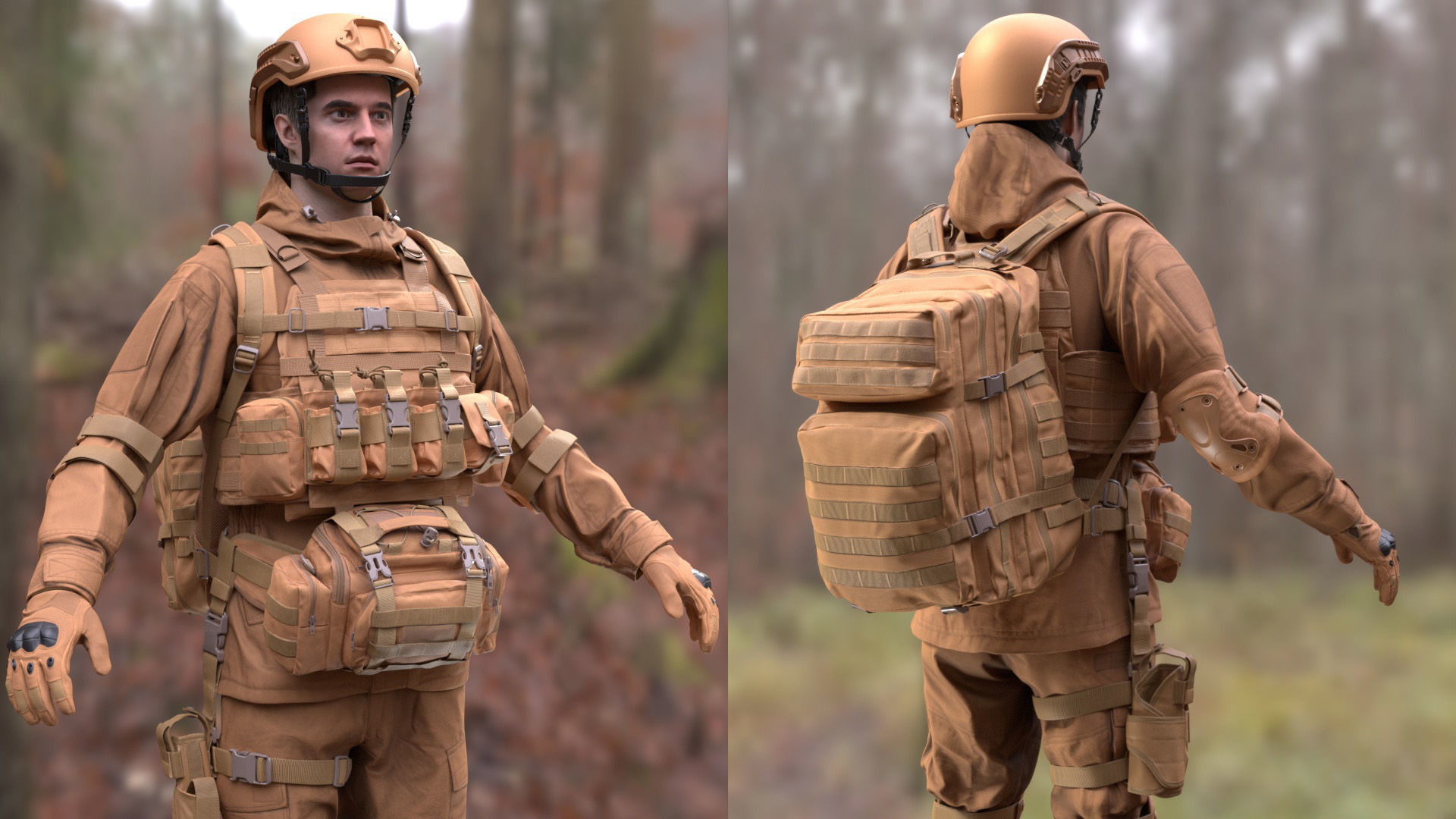 Military Outfit 1 - Male - Female MH - UE5 Skeletons - Rigged Low-poly 3D model_9
