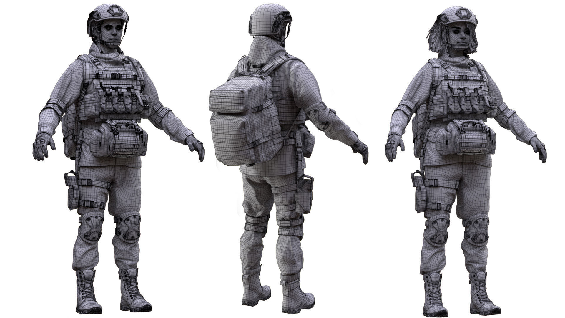 Military Outfit 1 - Male - Female MH - UE5 Skeletons - Rigged Low-poly 3D model_22