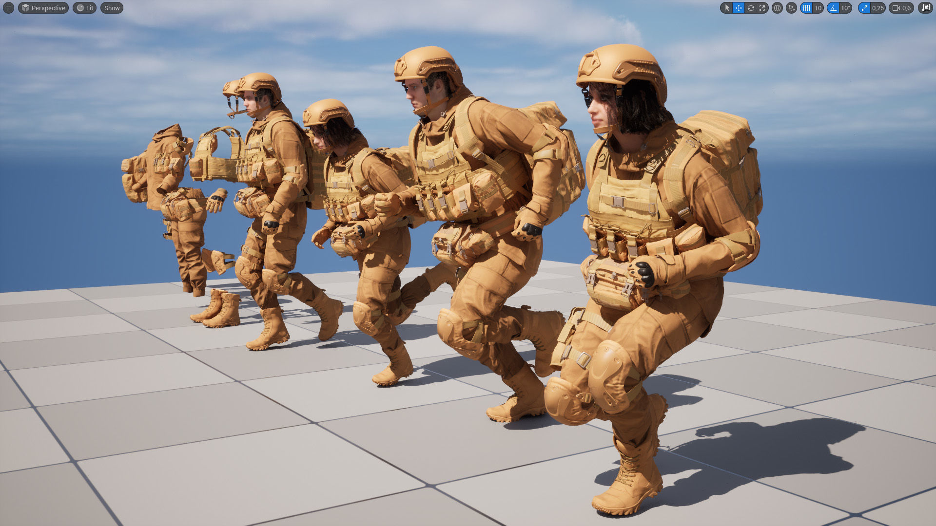 Military Outfit 1 - Male - Female MH - UE5 Skeletons - Rigged Low-poly 3D model_25