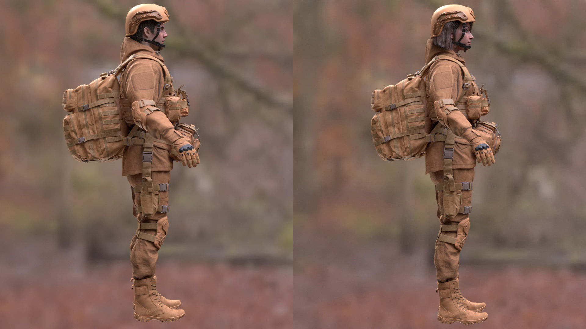 Military Outfit 1 - Male - Female MH - UE5 Skeletons - Rigged Low-poly 3D model_8