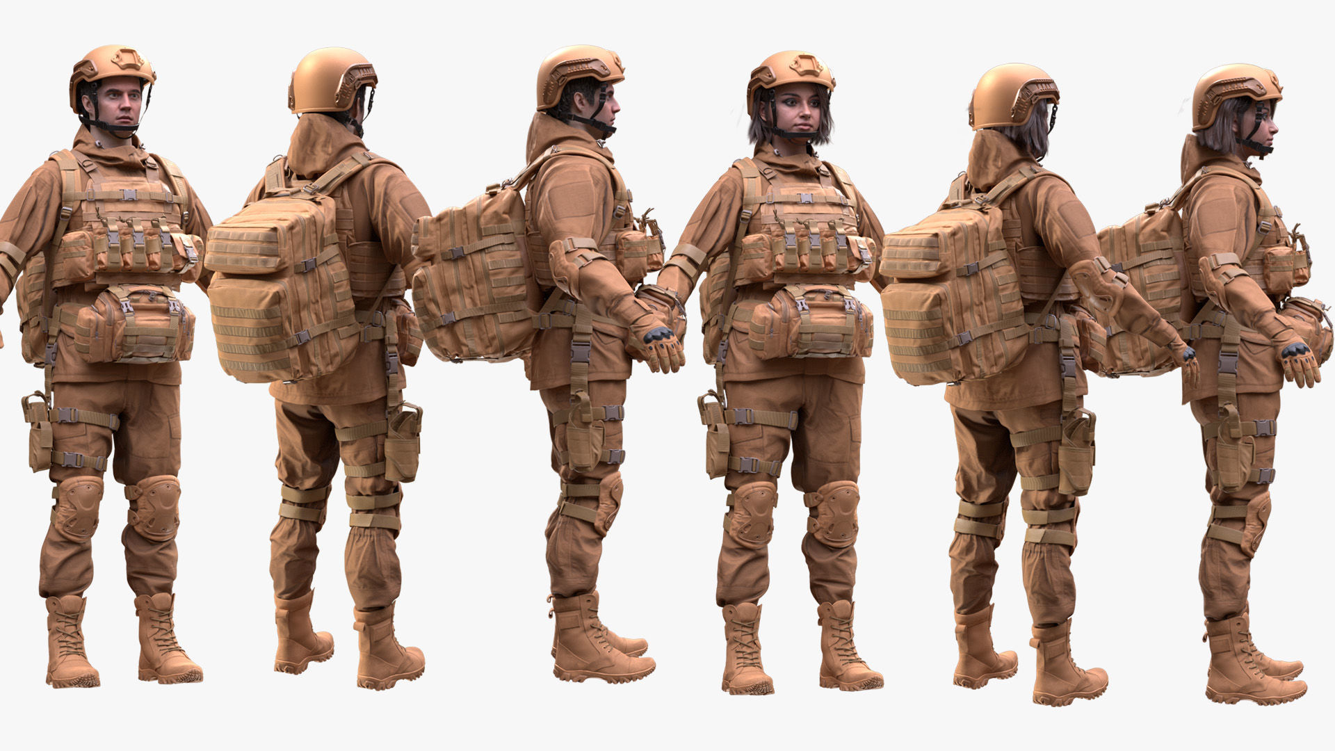 Military Outfit 1 - Male - Female MH - UE5 Skeletons - Rigged Low-poly 3D model_3