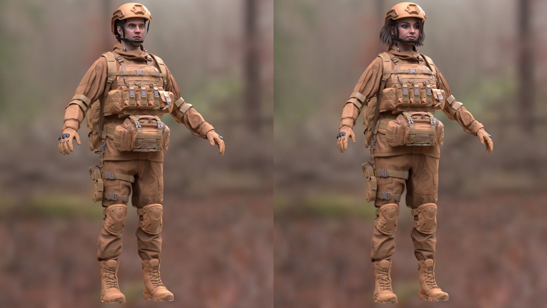 Military Outfit 1 - Male - Female MH - UE5 Skeletons - Rigged Low-poly 3D model_4