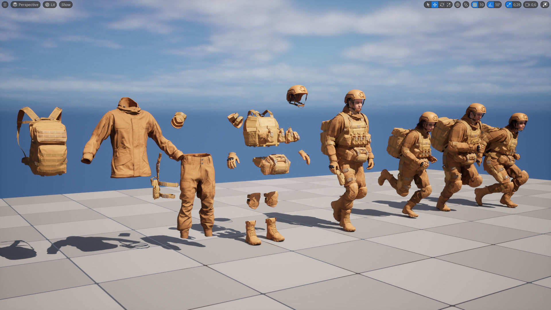 Military Outfit 1 - Male - Female MH - UE5 Skeletons - Rigged Low-poly 3D model_24