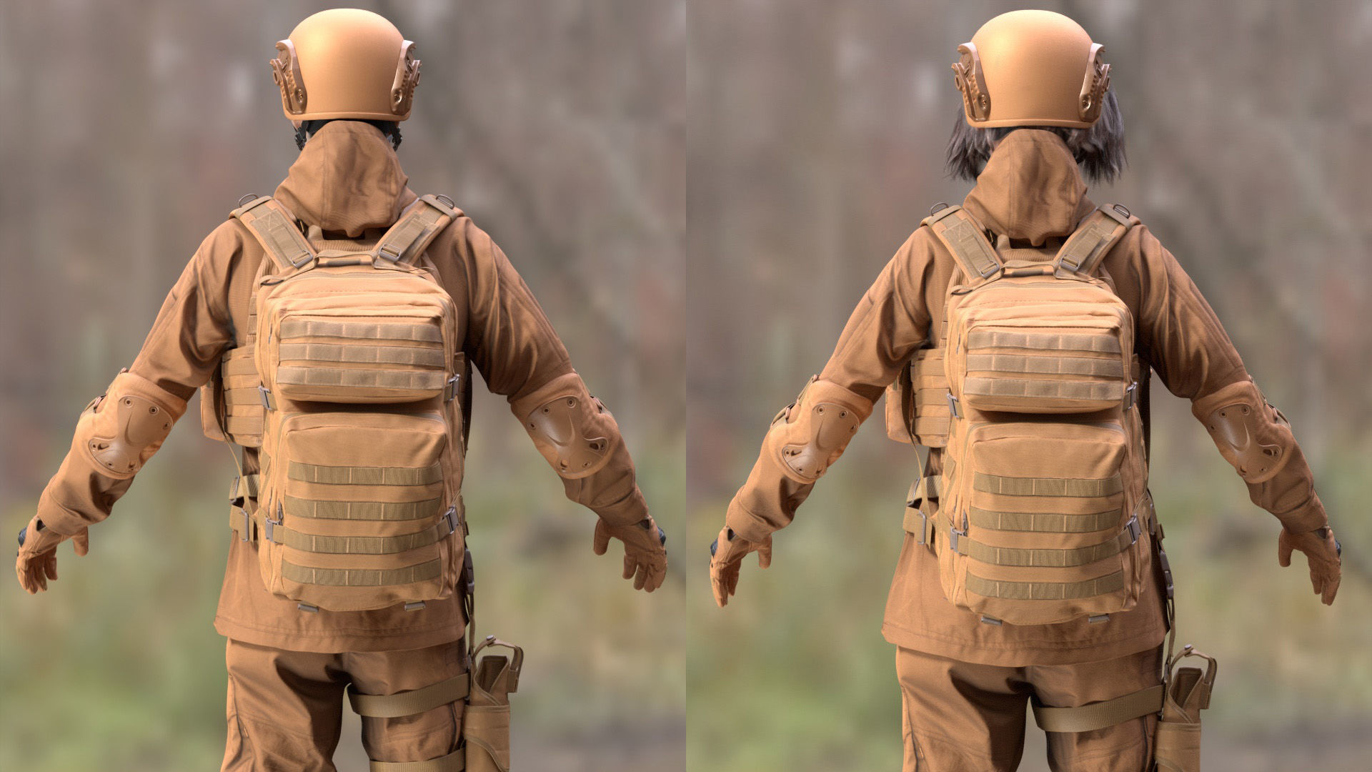Military Outfit 1 - Male - Female MH - UE5 Skeletons - Rigged Low-poly 3D model_7