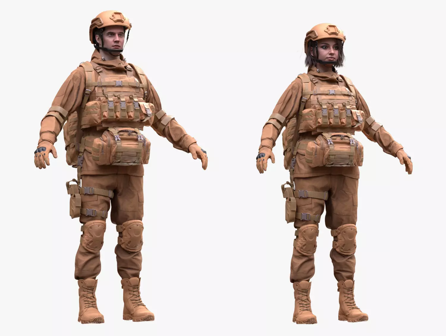 Military Outfit 1 - Male - Female MH - UE5 Skeletons - Rigged Low-poly 3D model_0