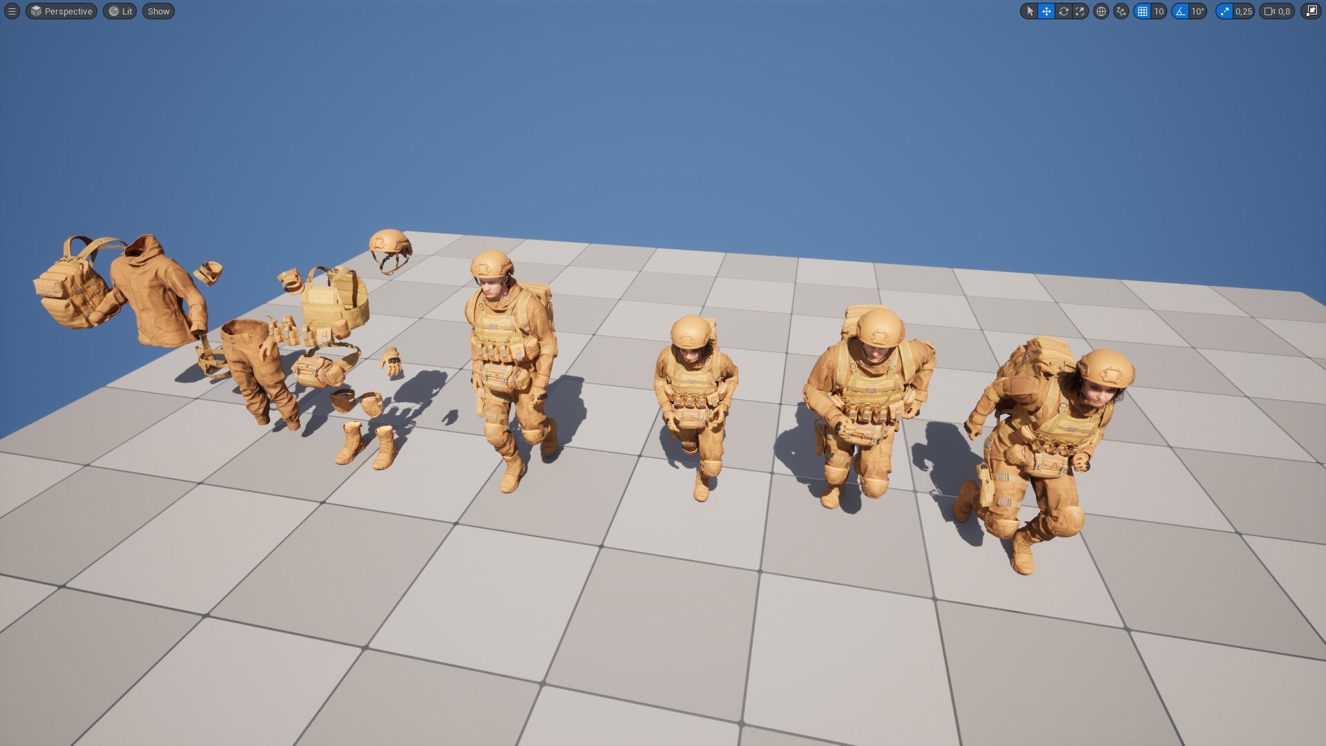 Military Outfit 1 - Male - Female MH - UE5 Skeletons - Rigged Low-poly 3D model_23