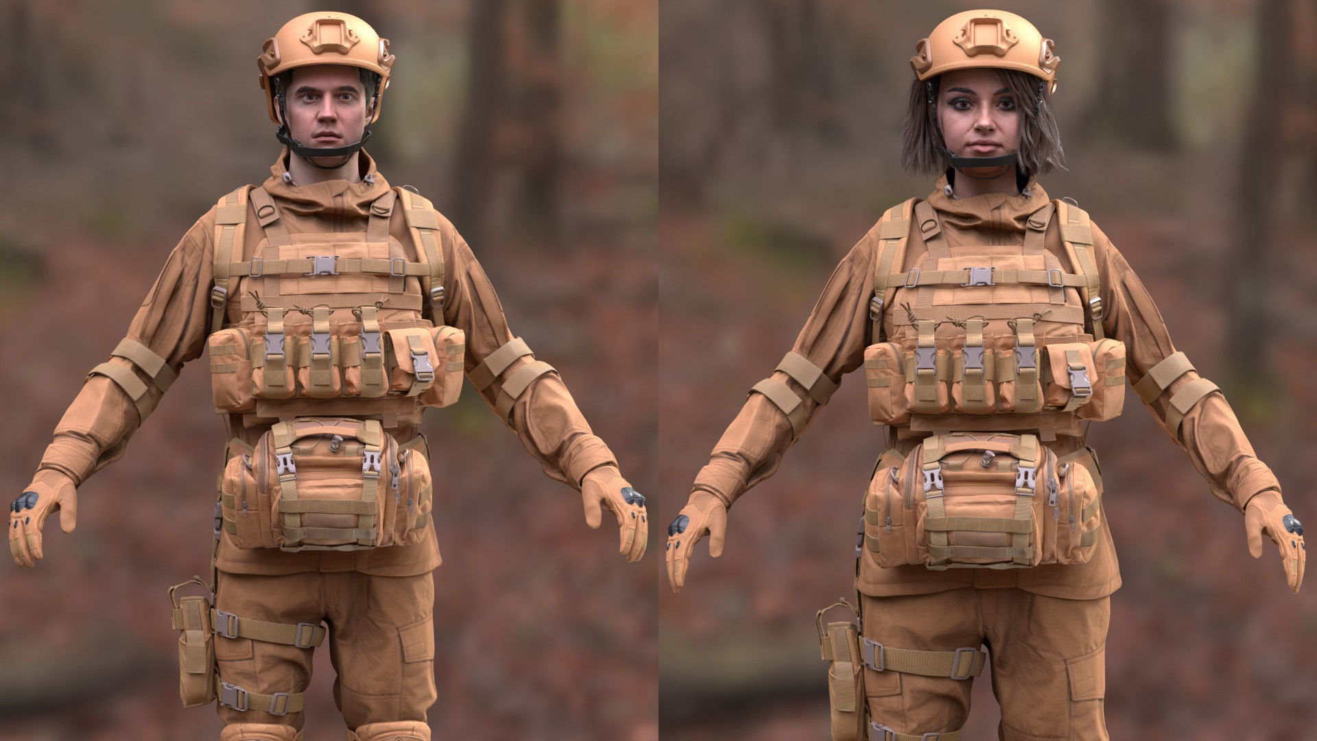 Military Outfit 1 - Male - Female MH - UE5 Skeletons - Rigged Low-poly 3D model_6