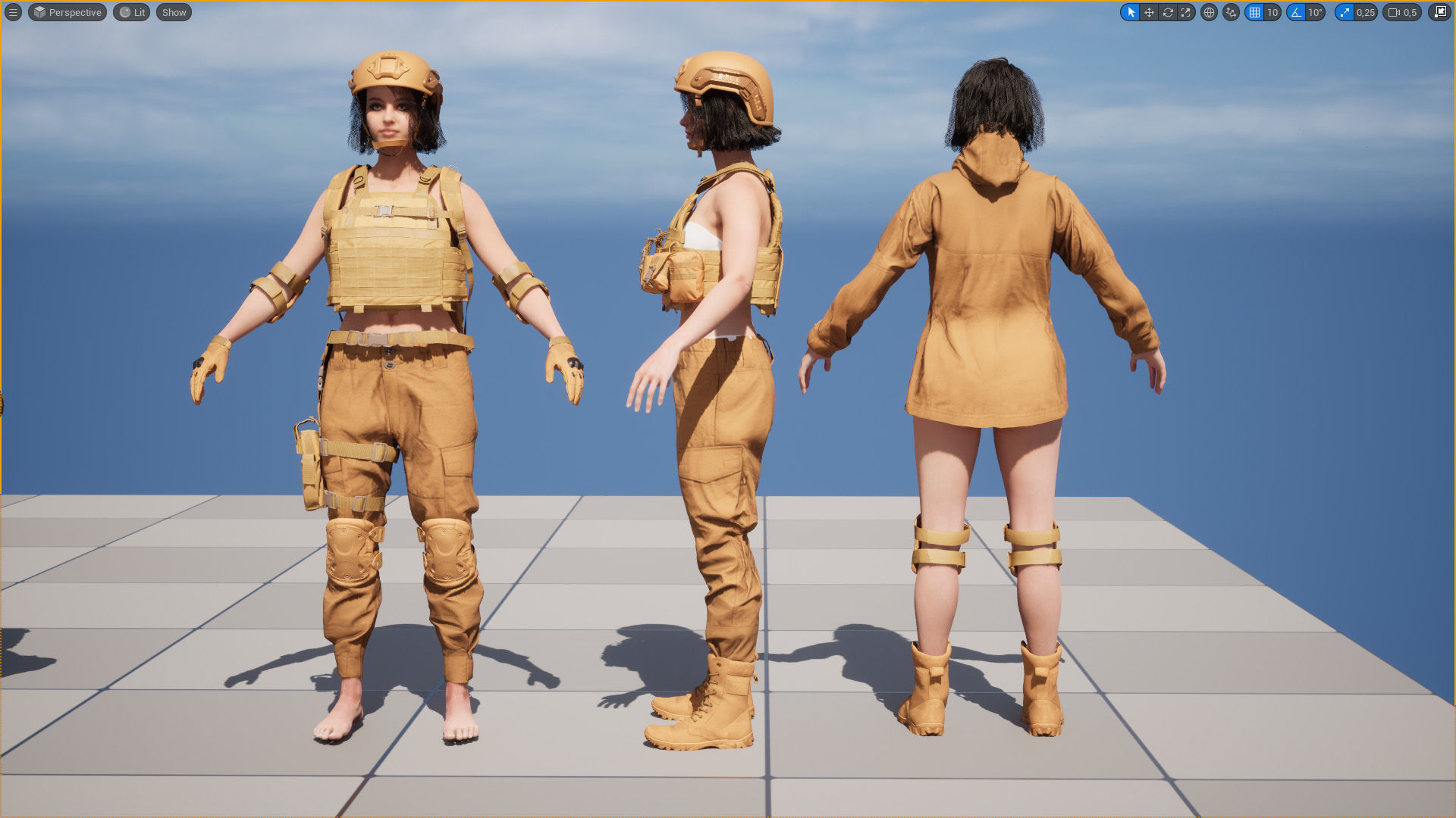 Military Outfit 1 - Male - Female MH - UE5 Skeletons - Rigged Low-poly 3D model_27