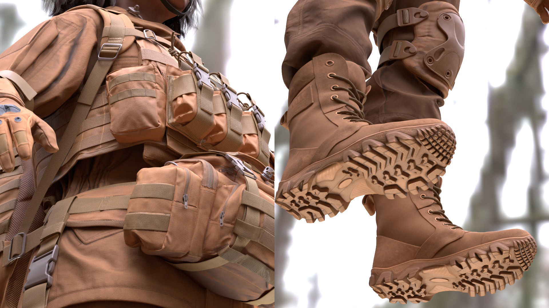 Military Outfit 1 - Male - Female MH - UE5 Skeletons - Rigged Low-poly 3D model_12