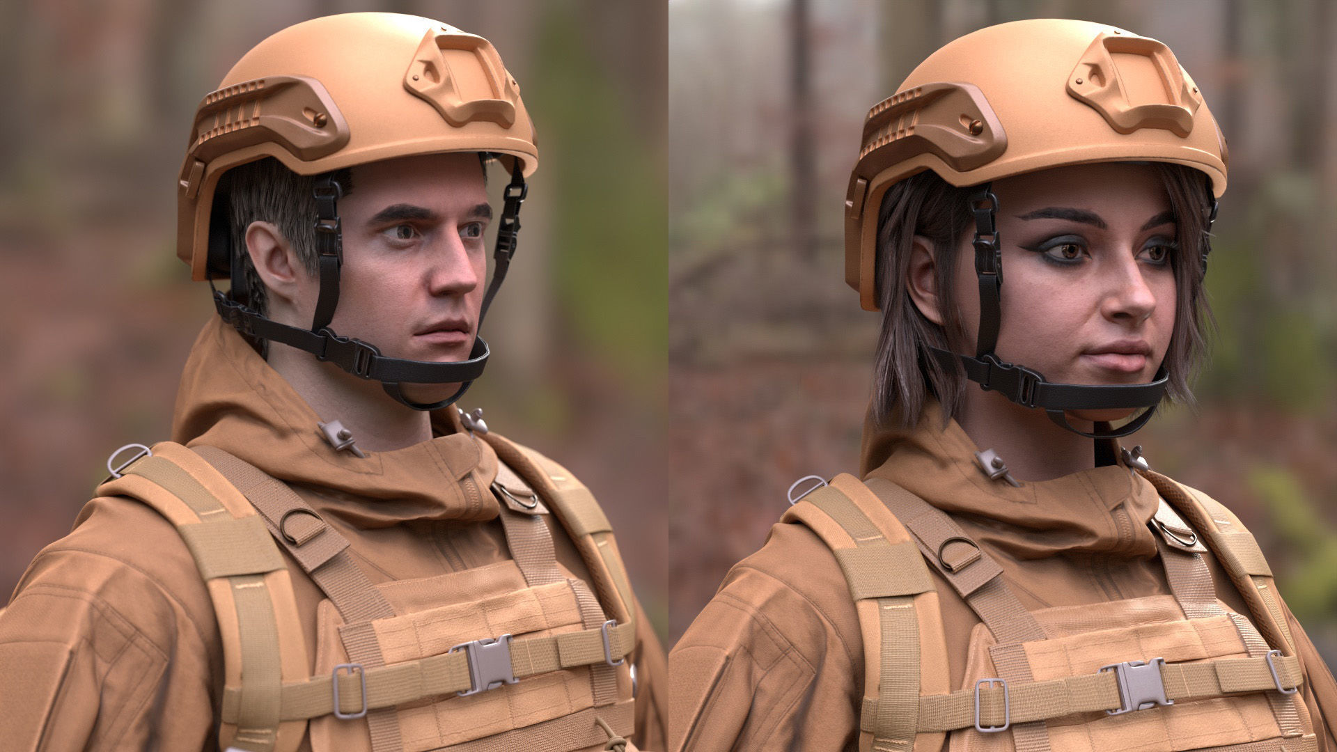 Military Outfit 1 - Male - Female MH - UE5 Skeletons - Rigged Low-poly 3D model_14