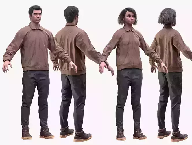 Autumn Outfit 1 - Male - Female MH - UE5 Skeletons - Rigged Low-poly 3D model