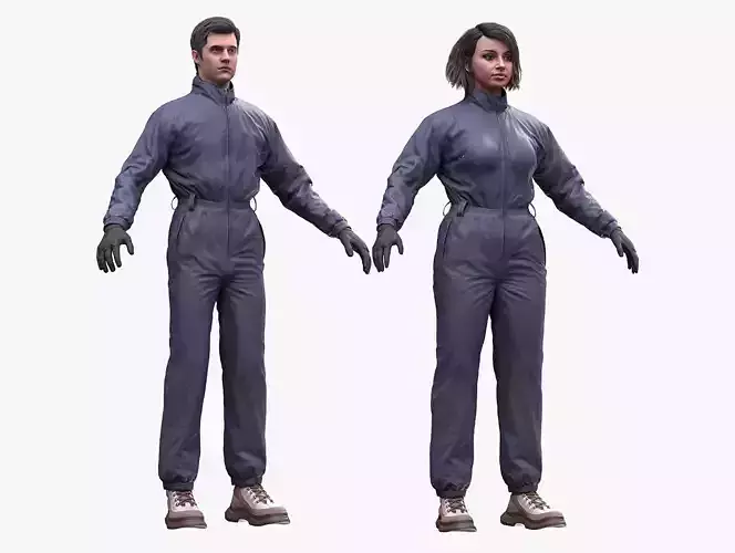 Jumpsuit 1 - Male Female MH - UE5 Skeletons - Rigged Low-poly 3D model