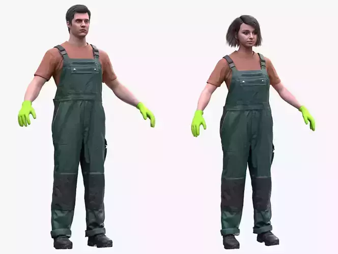 Working Outfit 1 - Male - Female MH - UE5 Skeletons - Rigged