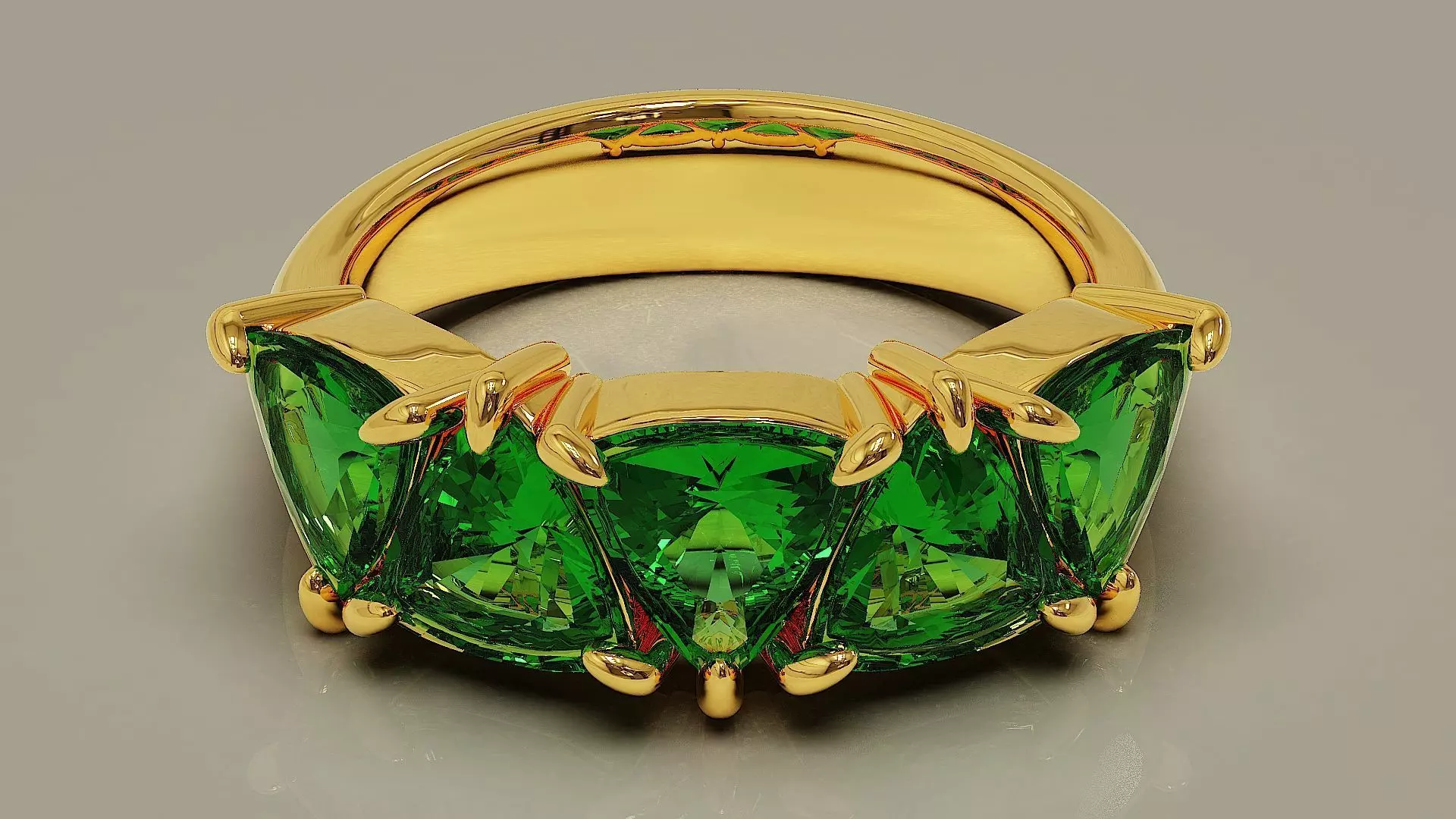 Prong set trillion shape diamond five stone ring 3D print model