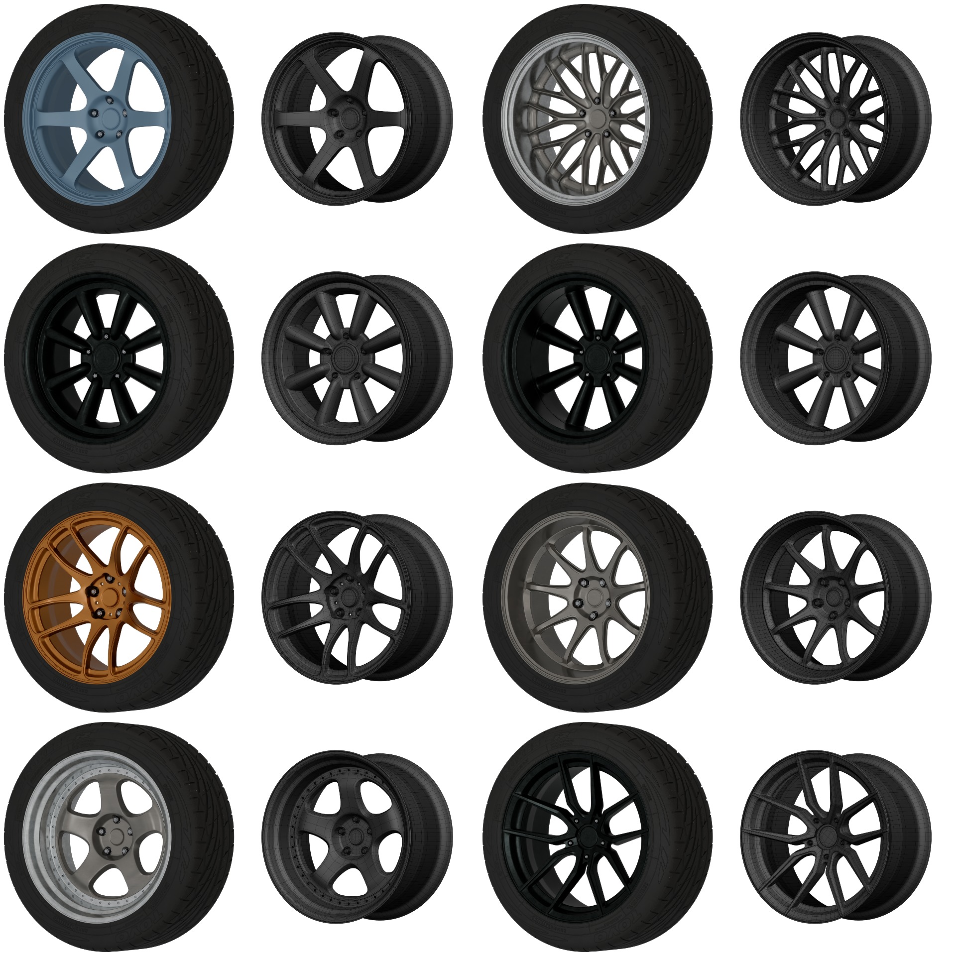 Aftermarket Car Wheels Pack Low-poly 3D model_7
