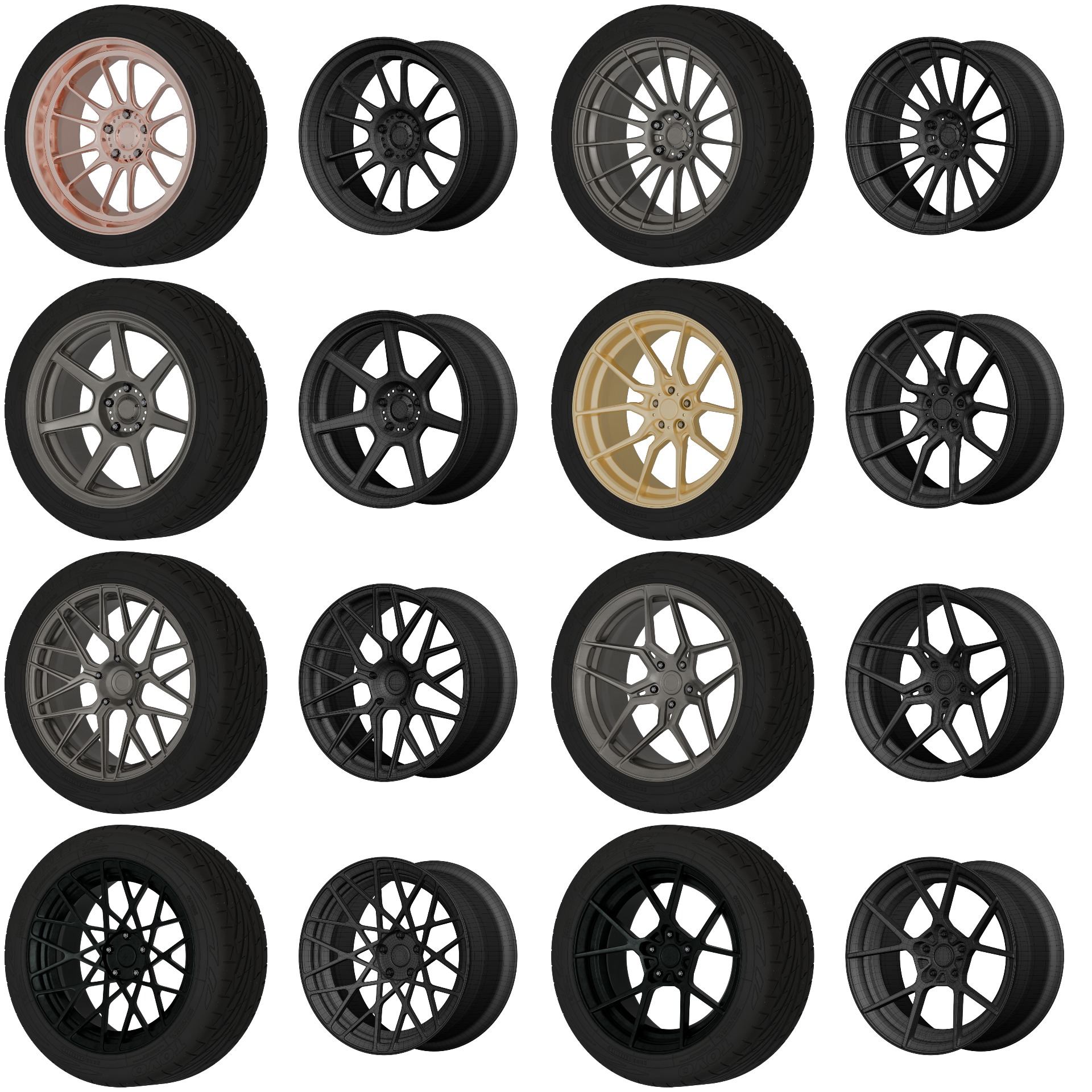 Aftermarket Car Wheels Pack Low-poly 3D model_5