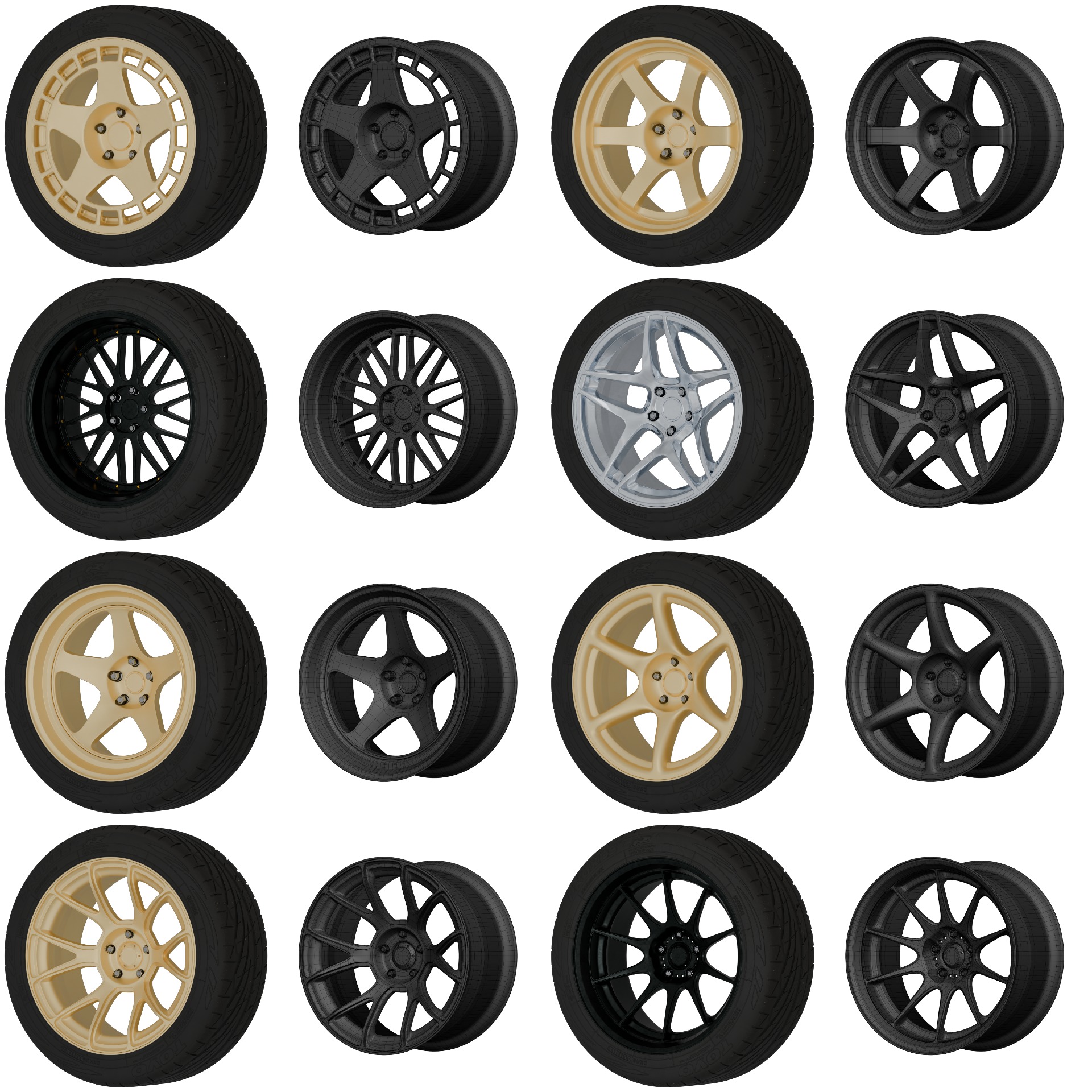 Aftermarket Car Wheels Pack Low-poly 3D model_4