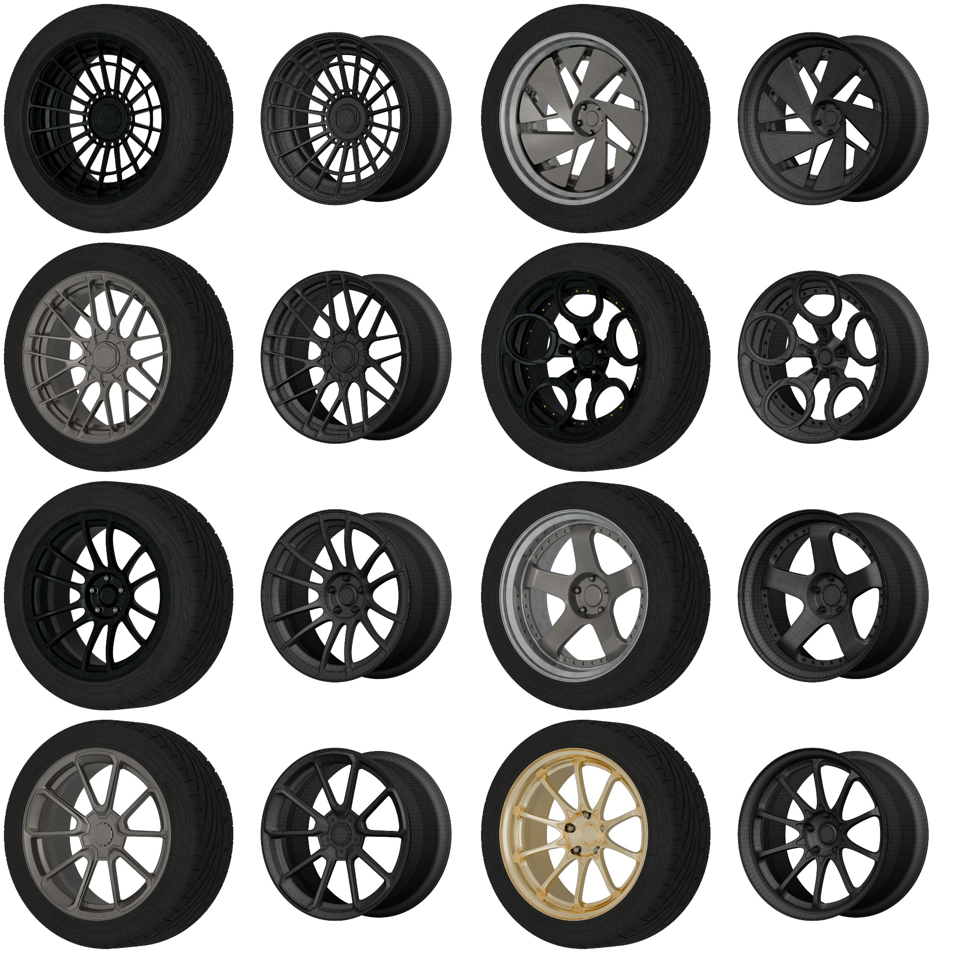Aftermarket Car Wheels Pack Low-poly 3D model_6