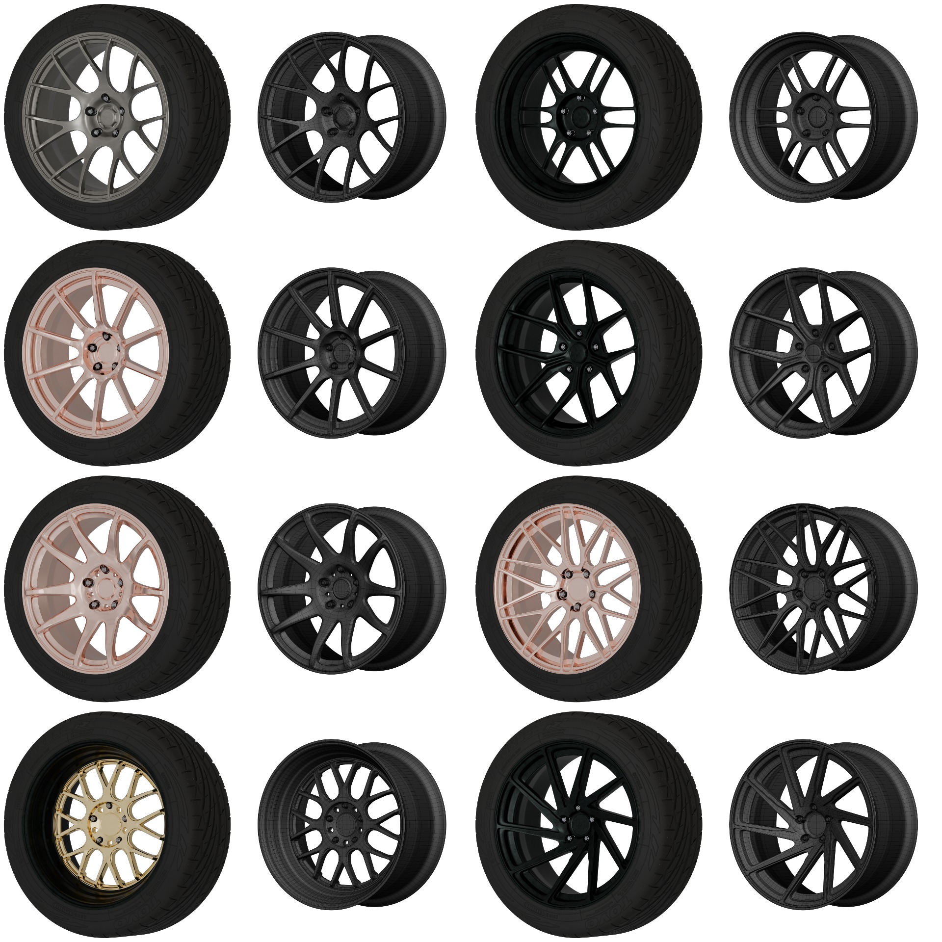 Aftermarket Car Wheels Pack Low-poly 3D model_3