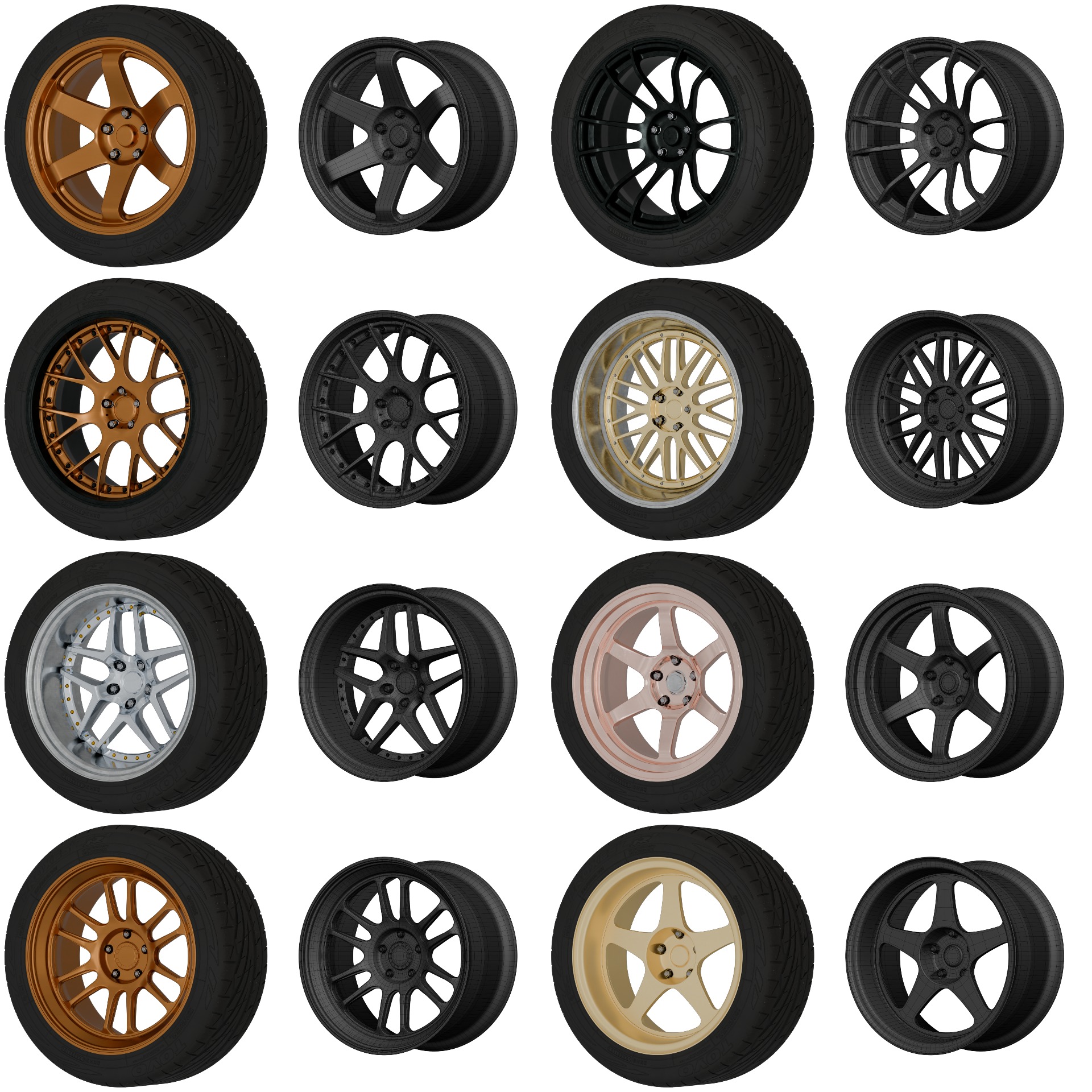 Aftermarket Car Wheels Pack Low-poly 3D model_2