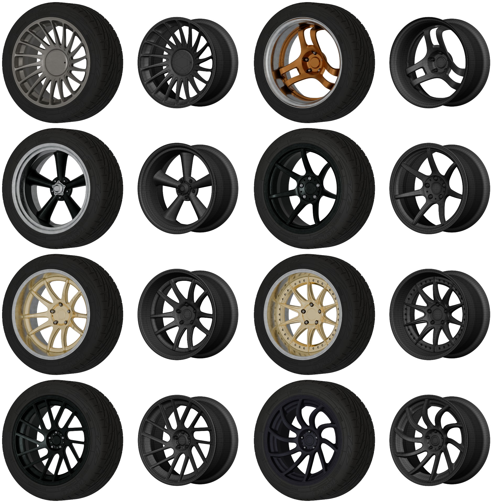 Aftermarket Car Wheels Pack Low-poly 3D model_1
