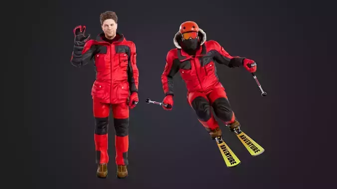 Male Skier Rigged Low-poly 3D model