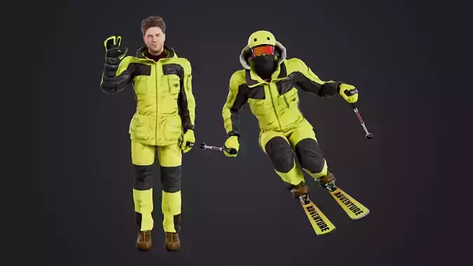 Male Skier Rigged Low-poly 3D model