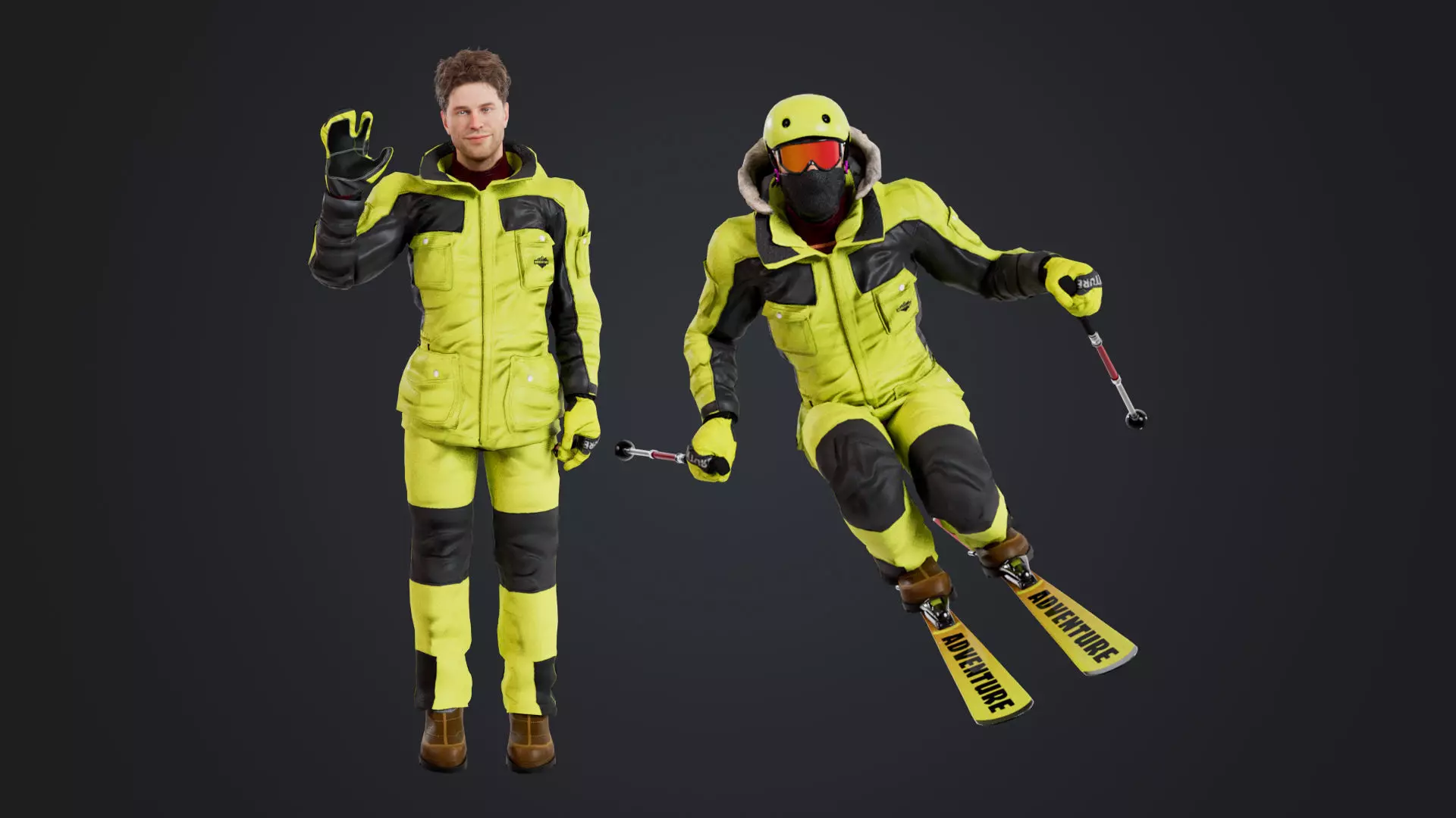 Male Skier Rigged Low-poly 3D model_0