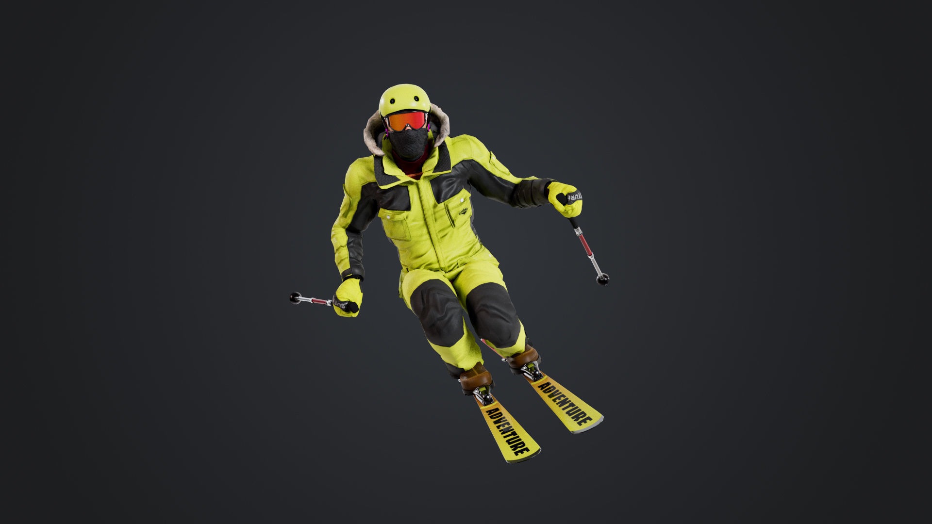 Male Skier Rigged Low-poly 3D model_1