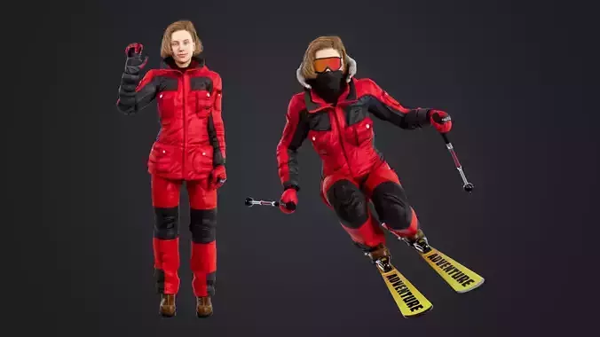 Female Skier Rigged Low-poly 3D model