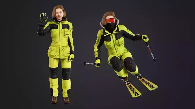 Female Skier Rigged Low-poly 3D model