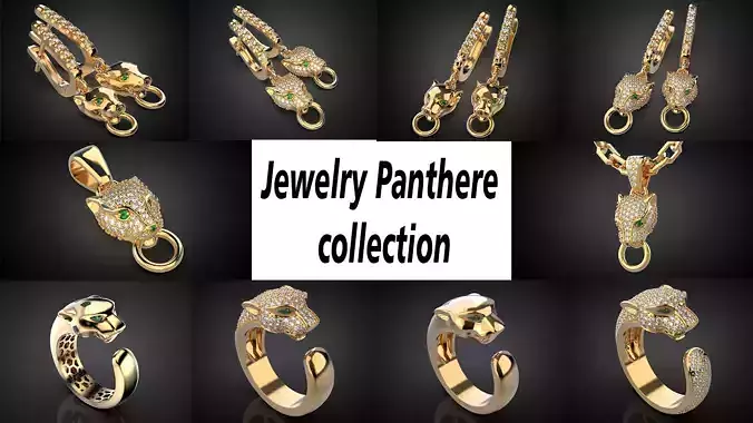 High jewelry Panthere set rings earrings pendant necklace 3D Model Collection