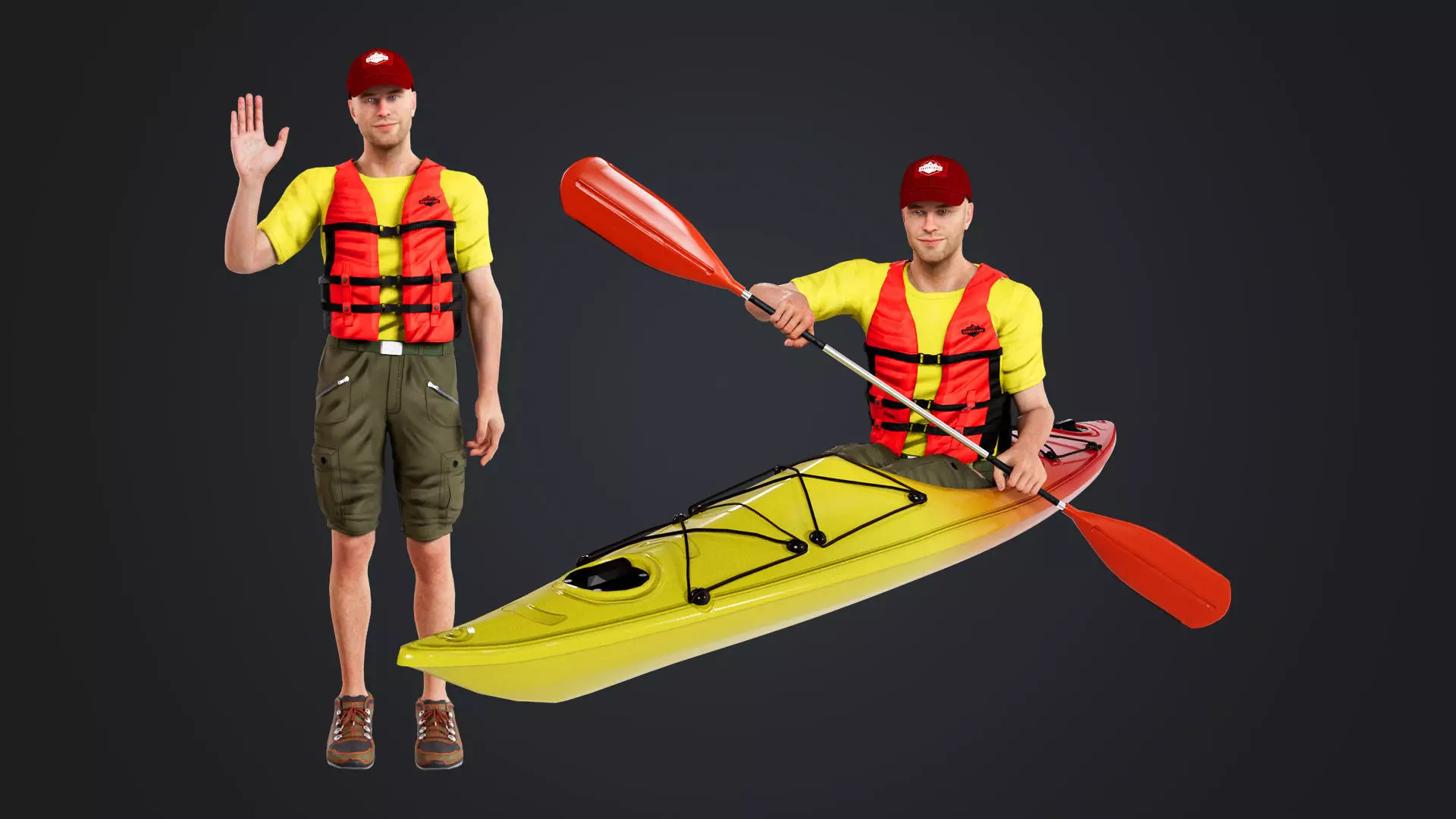 Kayak Canoe Athlete Low-poly 3D model_0