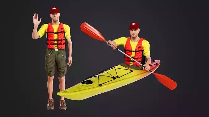 Kayak Canoe Athlete Low-poly 3D model