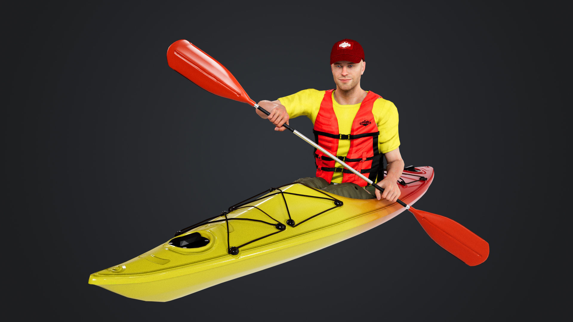 Kayak Canoe Athlete Low-poly 3D model_13