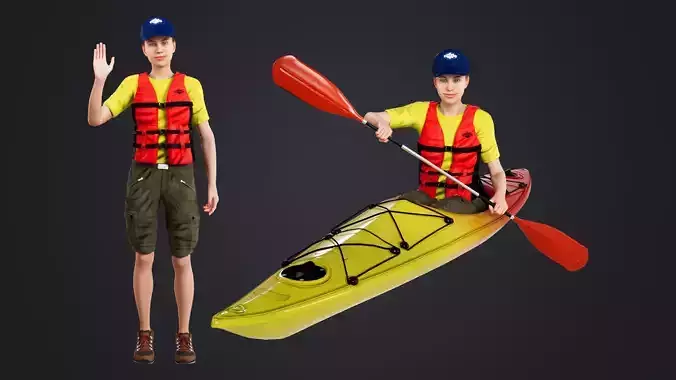 Kayak Canoe Athlete Low-poly 3D model