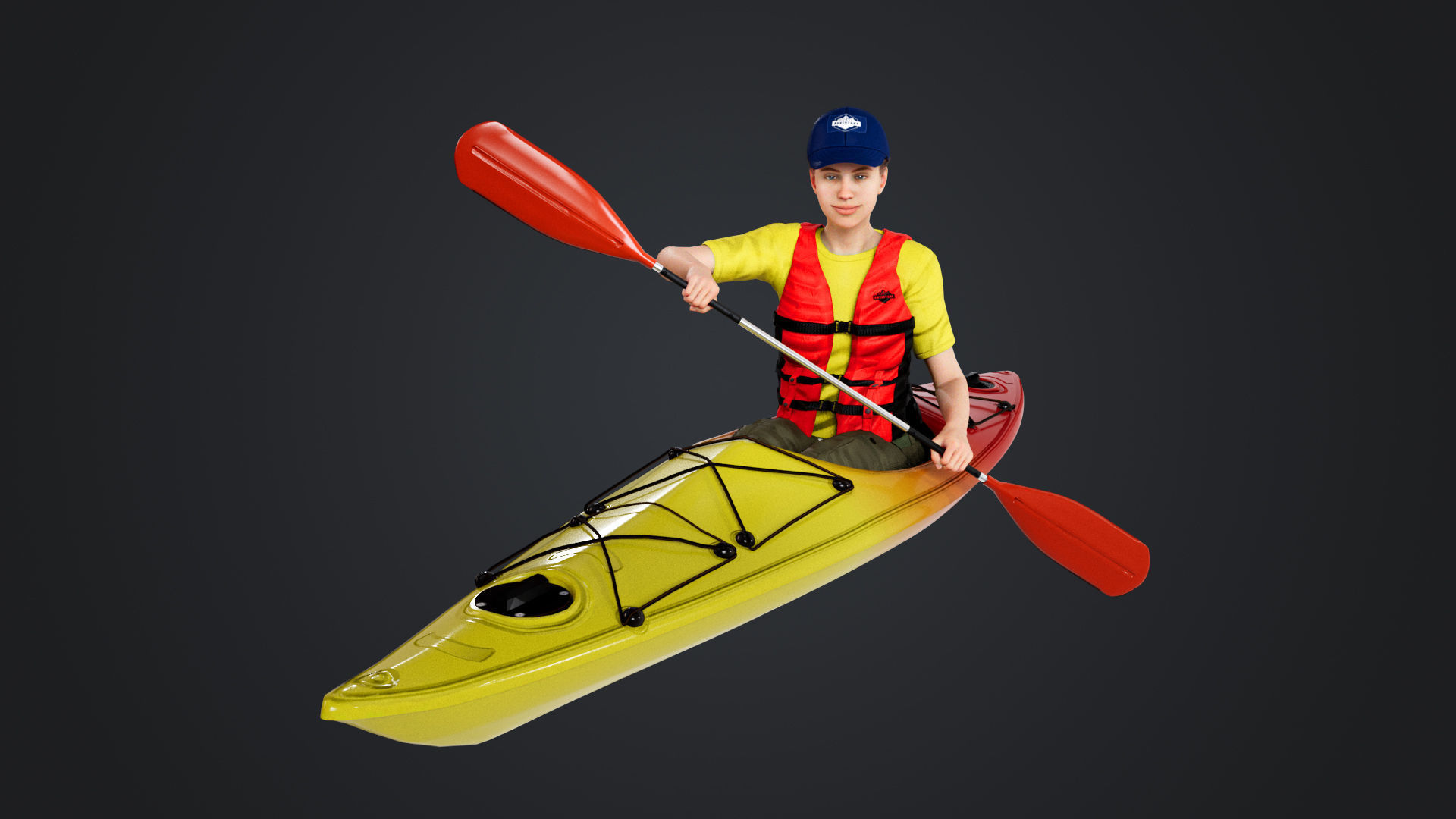 Kayak Canoe Athlete Low-poly 3D model_1