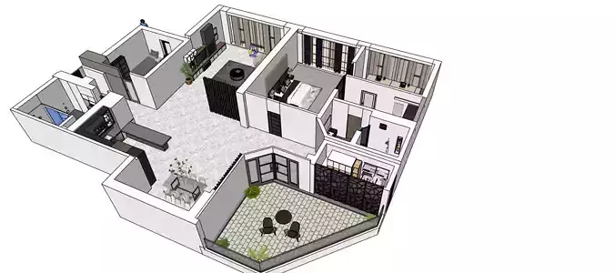 Minimalist Modern Home with Furnishings 3D model