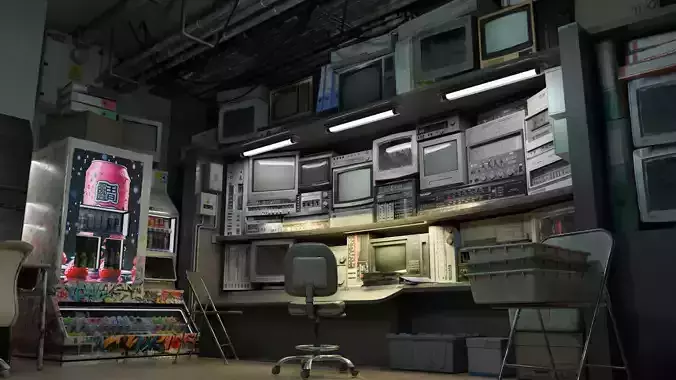 Retro Cyberpunk Pc Room Low-poly 3D model