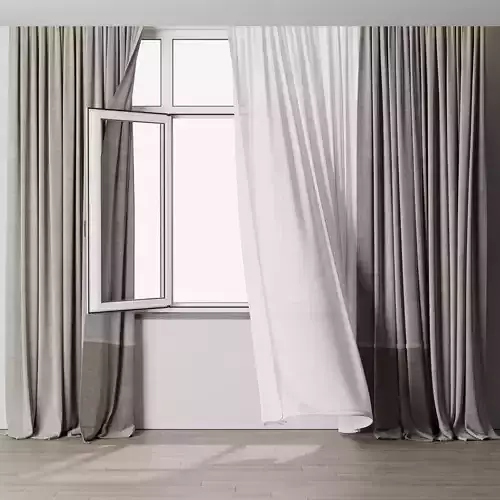 curtains when open window 04 HBH Low-poly 3D model