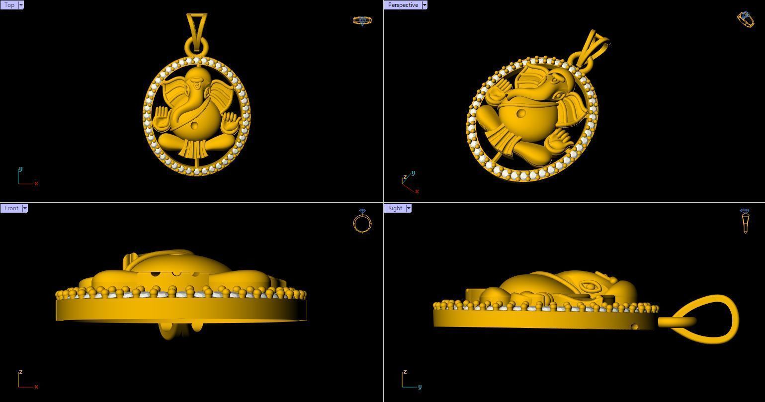 Round Ganesh Pendant - 0056 3D print model_2