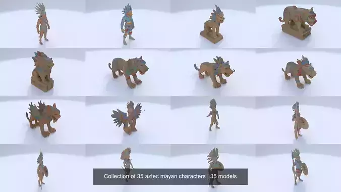 Collection of 35 aztec mayan characters