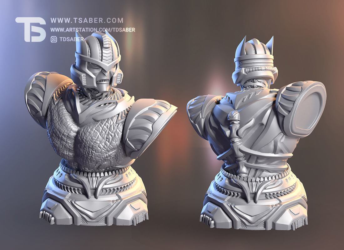Dino Warrior Bust 3D print model_3
