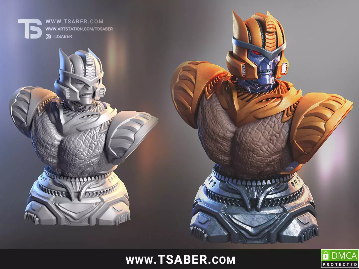 Dino Warrior Bust 3D print model_0