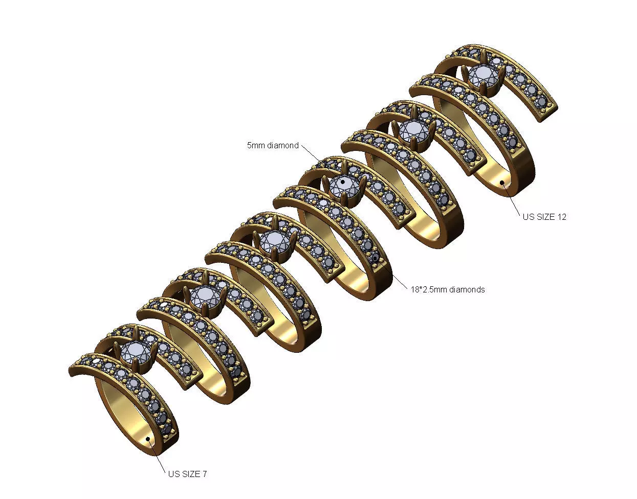 5mm diamond setting flat wire diamond bypass ring US sizes 7to12 3D print model_0