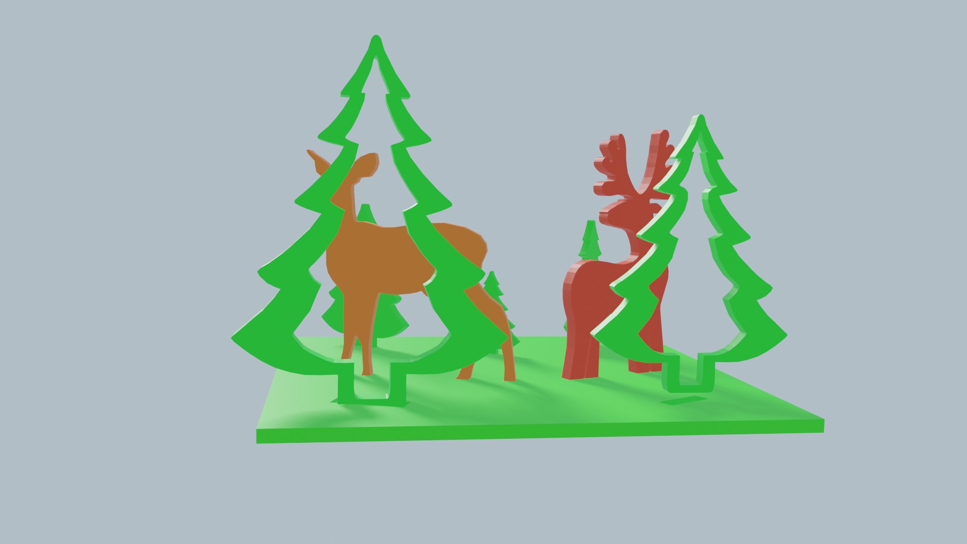 New Years composition Deers and Trees Low-poly 3D model_3