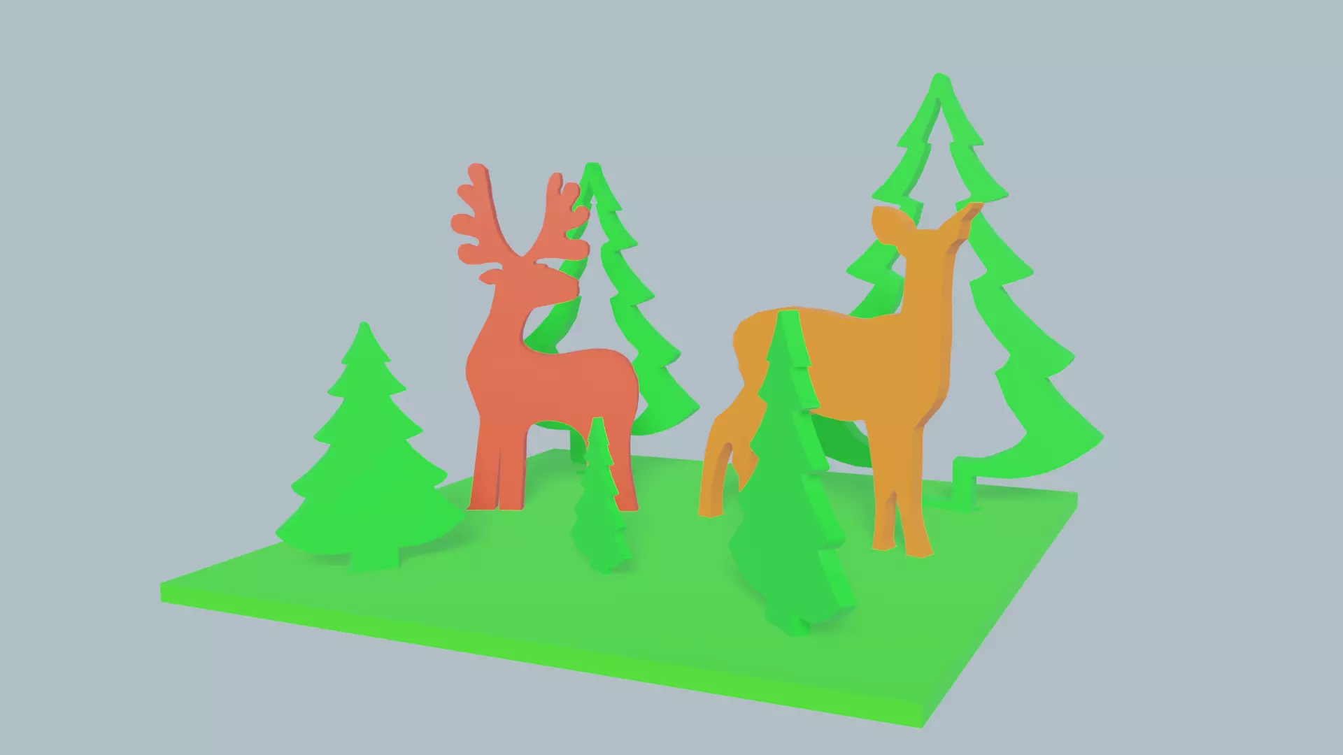 New Years composition Deers and Trees Low-poly 3D model_0